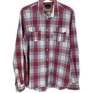 Zara Man Sport Classic Tailored Fit Plaid Button Down‎ Shirt Red White Blue XL